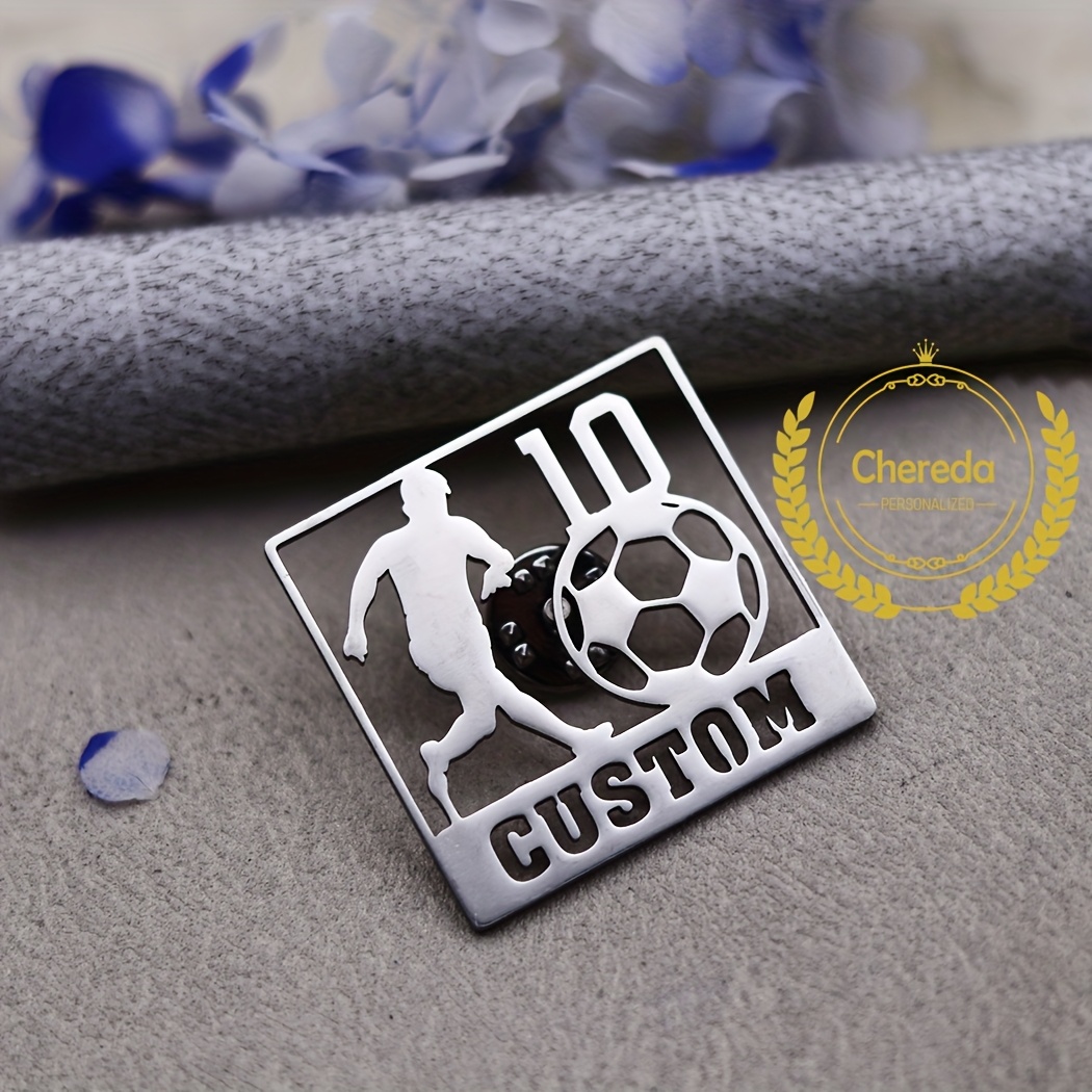 TEMU Stainless Steel Custom Football Name Brooch For Women Men Shirt Suit Badge Gifts Jewelry Personalized Sports Pin Brooch Birthday Gifts