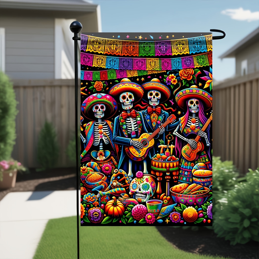 

Day Of The Dead Celebration Garden Flag - 18x12 Inch, Durable Polyester, Double-sided Outdoor Decor For Yard & Lawn (flagpole Not Included)