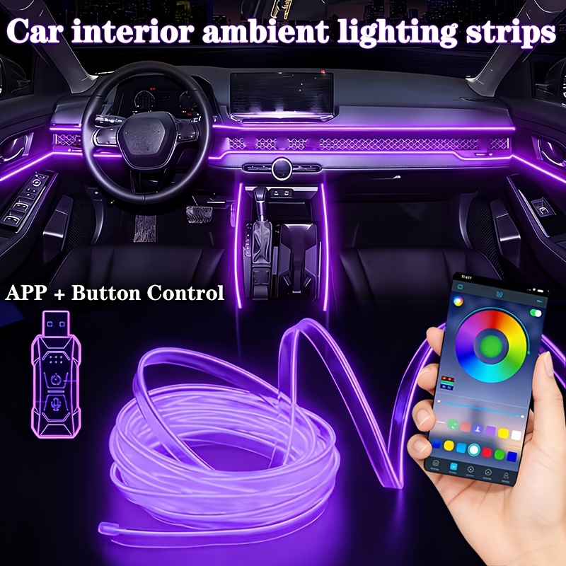 TEMU Car Neon Lights (center Console And Dashboard) Matching Armrest Storage Box, App Application Control Rgb Led , Usb Button, And Voice Control