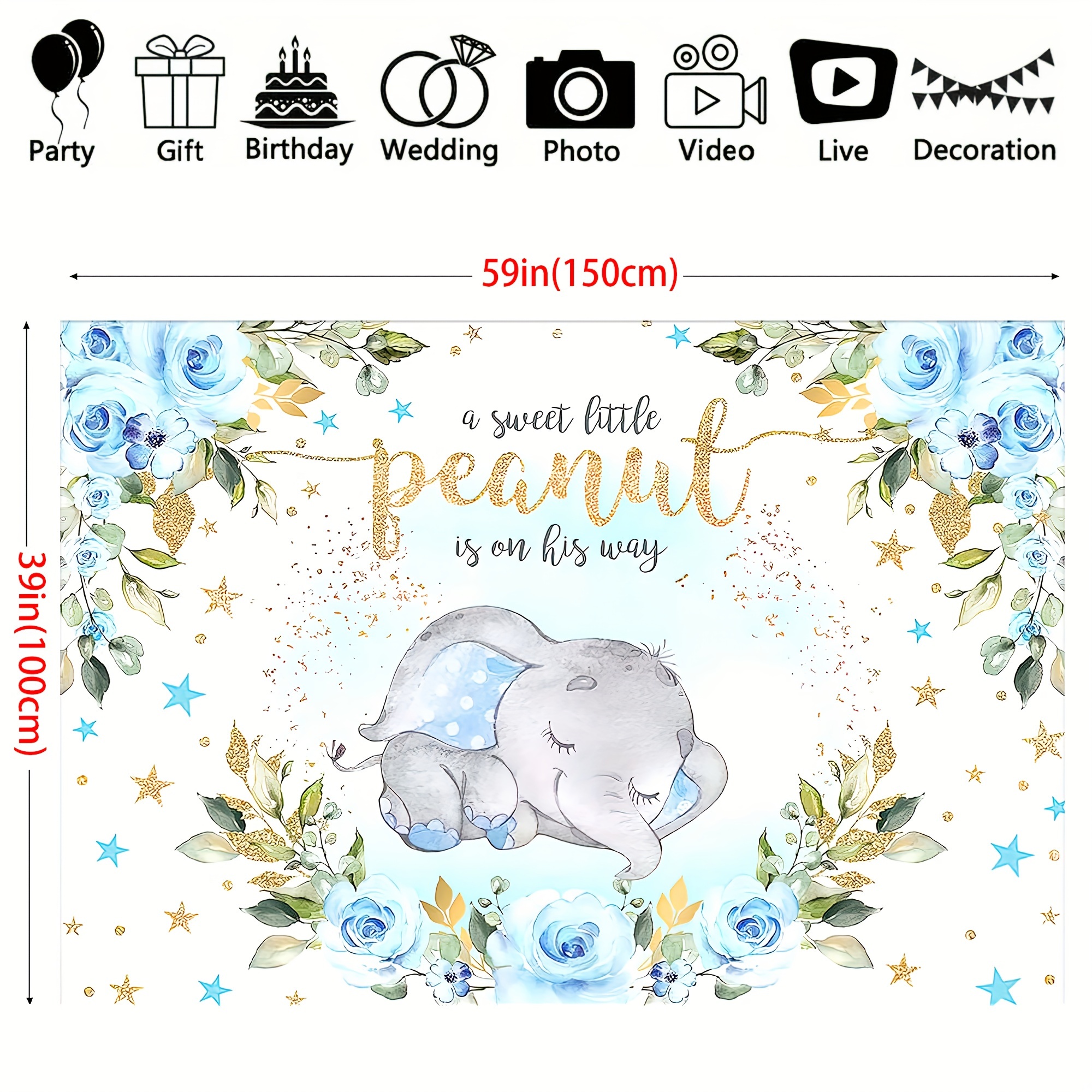 Baby Boy Elephant Baby Shower Backdrop Blue Floral Sweet - Temu