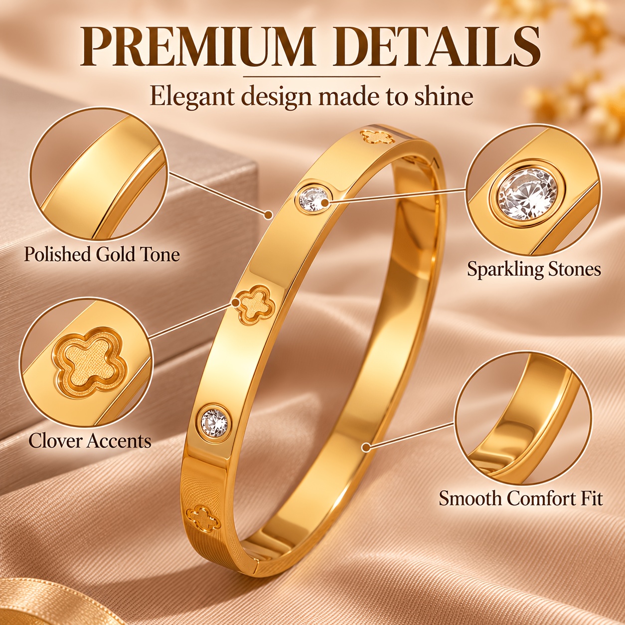 Customized 304L Stainless Steel Four-Leaf Clover Bracelet