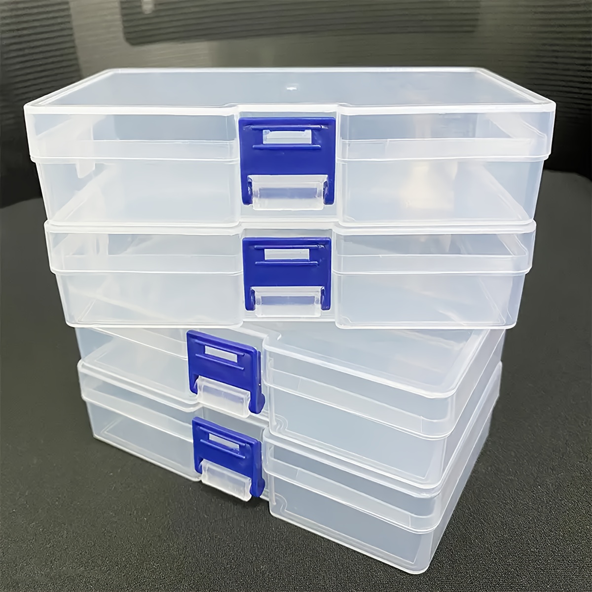 

Xd-topqc Set Of 5/10 Transparent Rectangular Plastic Storage Boxes With Blue Latches, Portable Organizer Containers For Tools, Parts, Stationery - Pp Material, Stackable & Lightweight