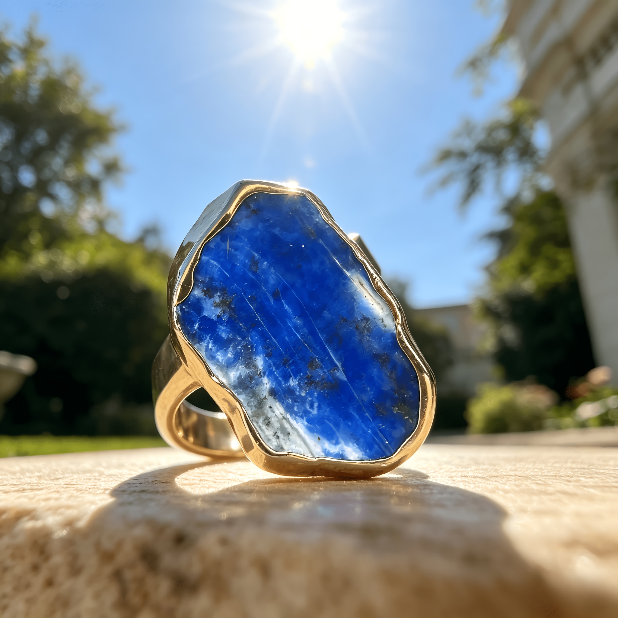 Women's Vintage Bohemian Blue Natural Stone Statement Ring