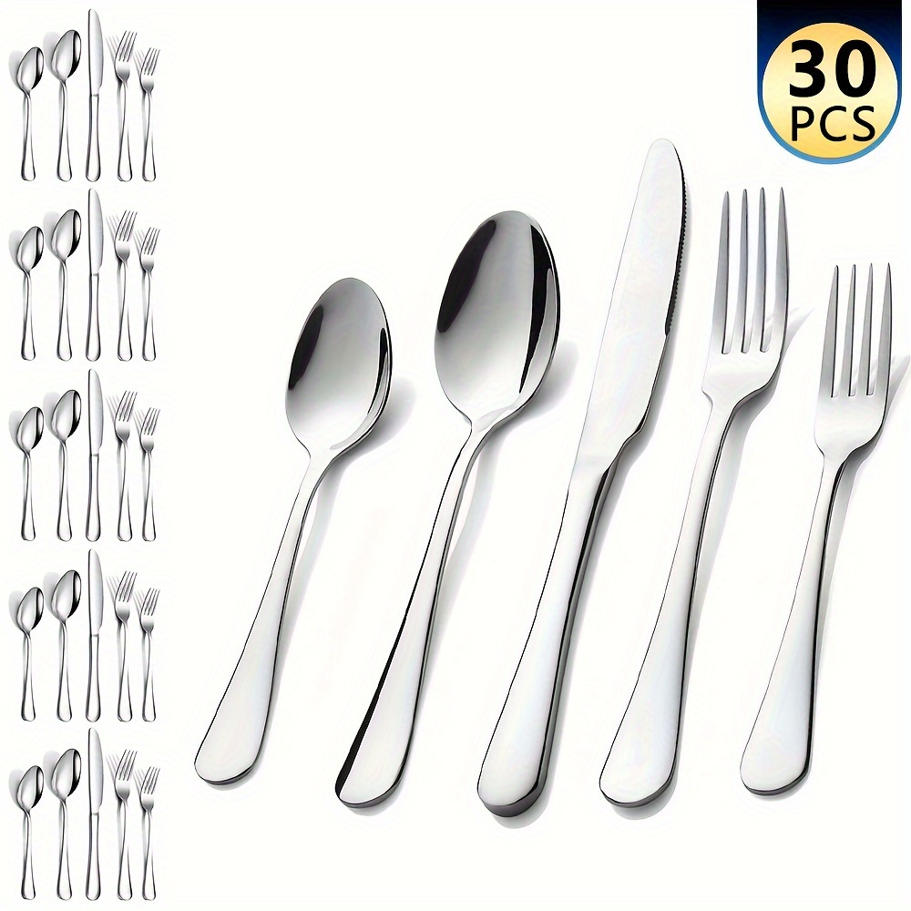 

30pcs Stainless Steel Cutlery Set For 6 Person - Mirror Polished Silverware Set, Dishwasher Safe Flatware Set, Spoons And Forks Set - Ideal For Gifts, Weddings, Parties, Restaurants, Hotels