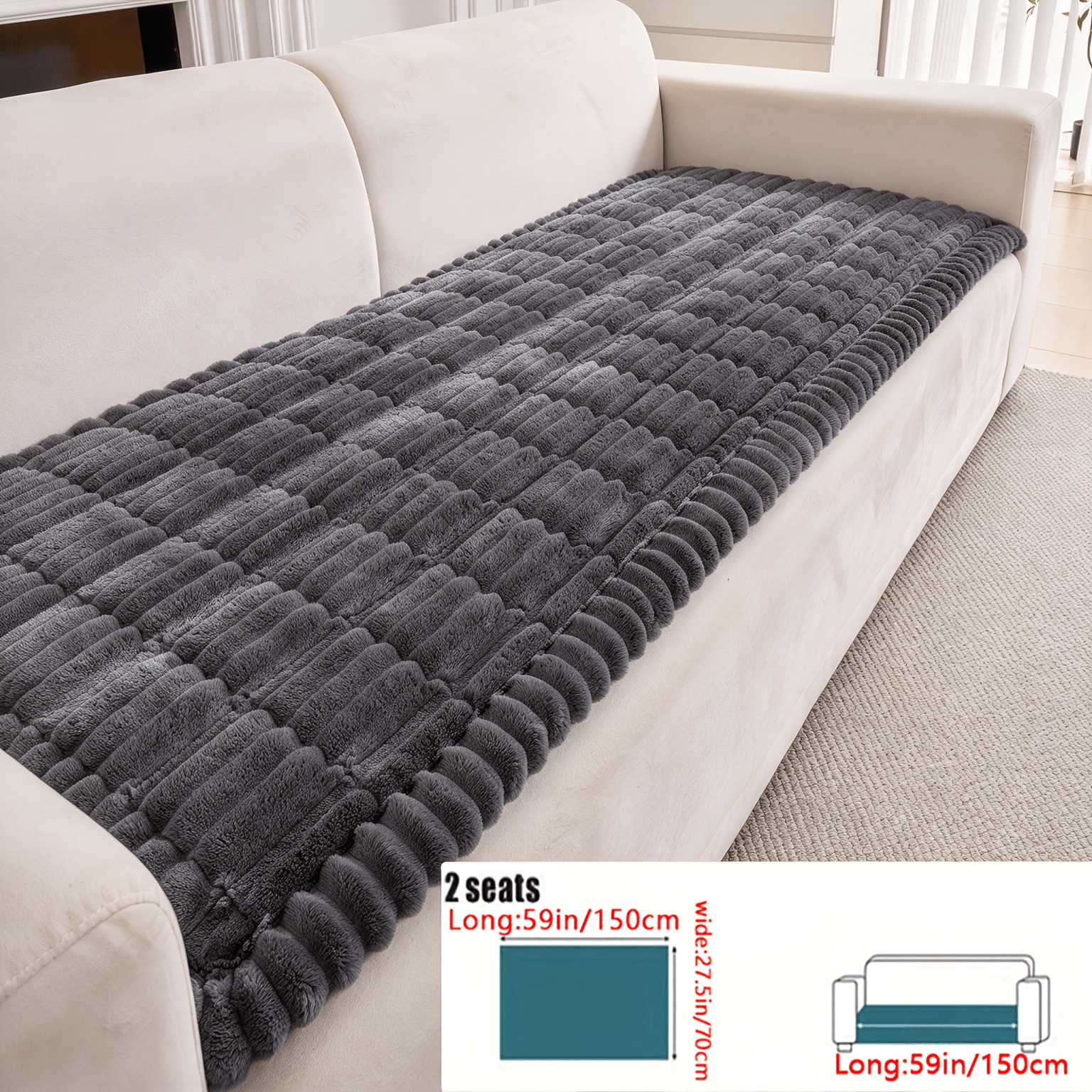 TEMU Single Piece Of Classic Thickened Flannel Sofa Cover That Prevents Slipping | Pet-friendly, Washable In A Machine, Features A Quilted Design,