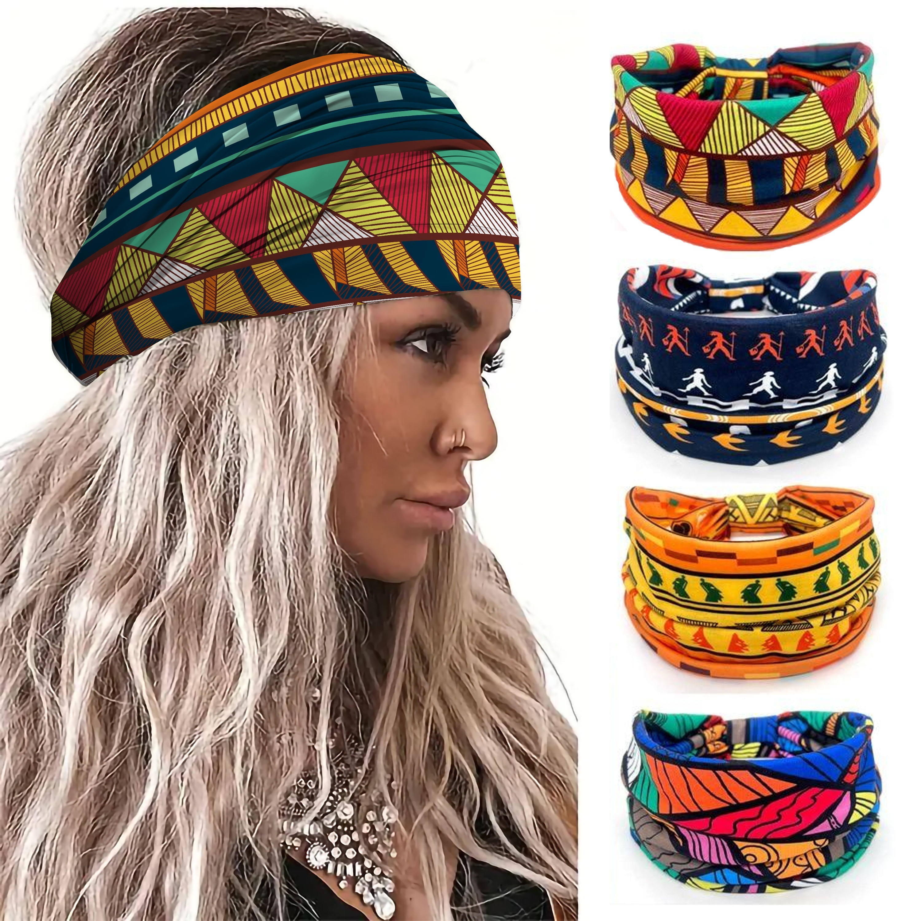 

1pc Bohemian Women's Headband, Moisture-wicking Sports Hairband, Vintage Non-slip Wide Yoga Workout Running Headscarf, Polyester Geometric Pattern Theme Knitted Bandana