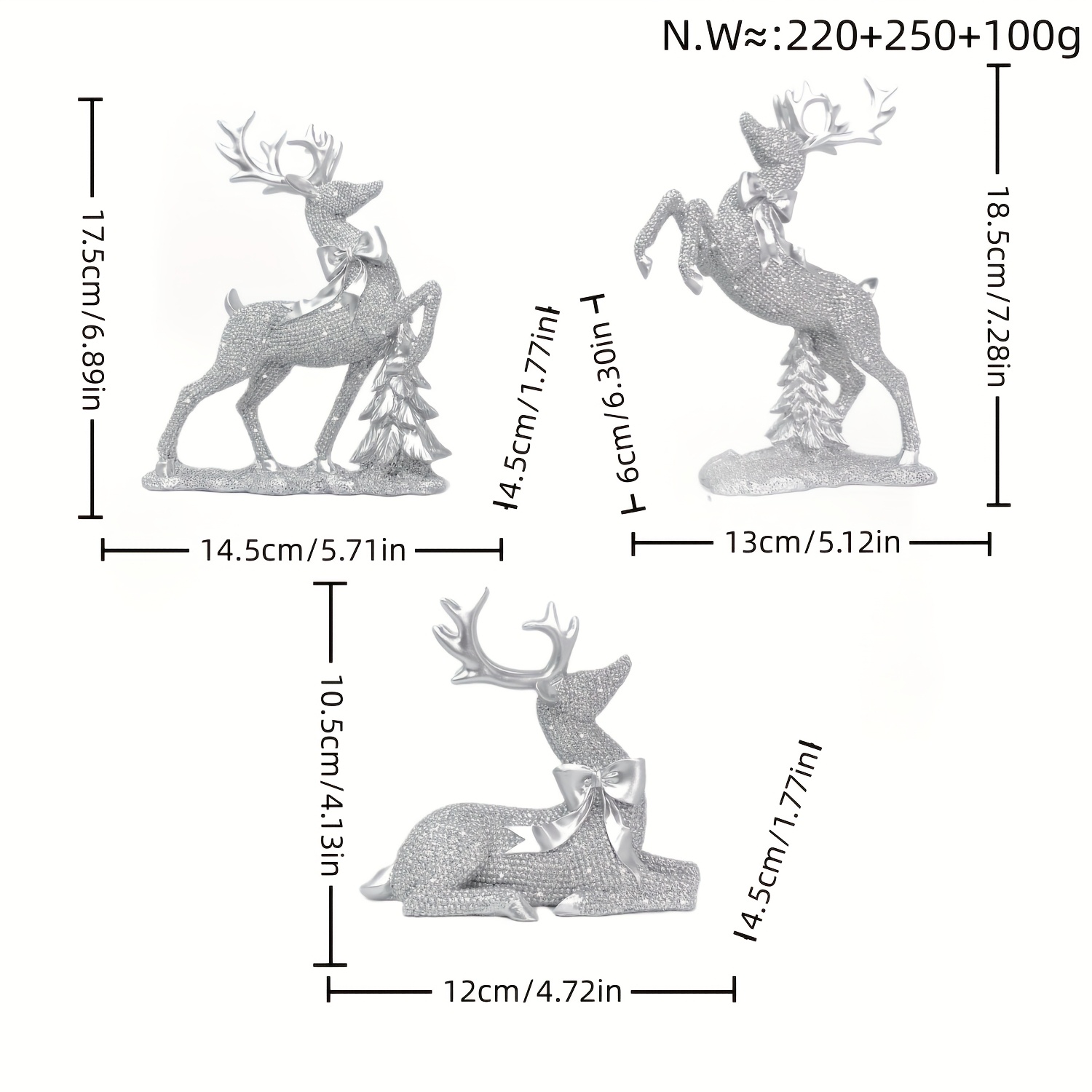 TEMU 3pcs Christmas Silvery Reindeer Decorations, Miniature Figurines, Colorful Resin Reindeer Statues, Christmas Reindeer Ornaments And Crafts