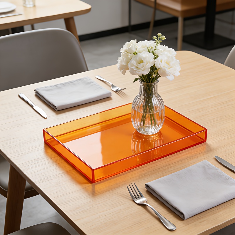 Orange Transparent Acrylic Tray - Creative Desktop Organizer Tray, Multi-functional Home Decorative Tray, Fashionable Minimalist Style Coffee Table Tray, Bathroom Cosmetic Storage Tray, Living Room Ornament Display Tray. Made of High-quality Acrylic