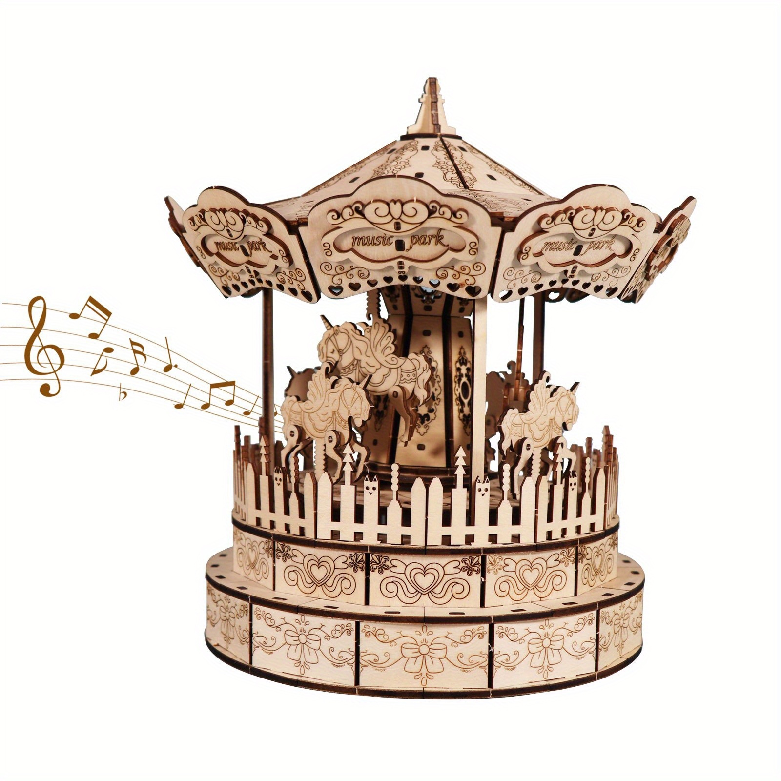 Image of Music Park 3d Wooden Puzzle Carousel Music Box Model Kits For Birthday Christmas Unique Gift For Women