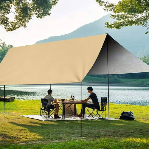 1pc solid apricot portable windproof awning panel lightweight polyester outdoor sun shade net rectangular outdoor awning canvas simple solid apricot suitable for beach picnic balcony patio