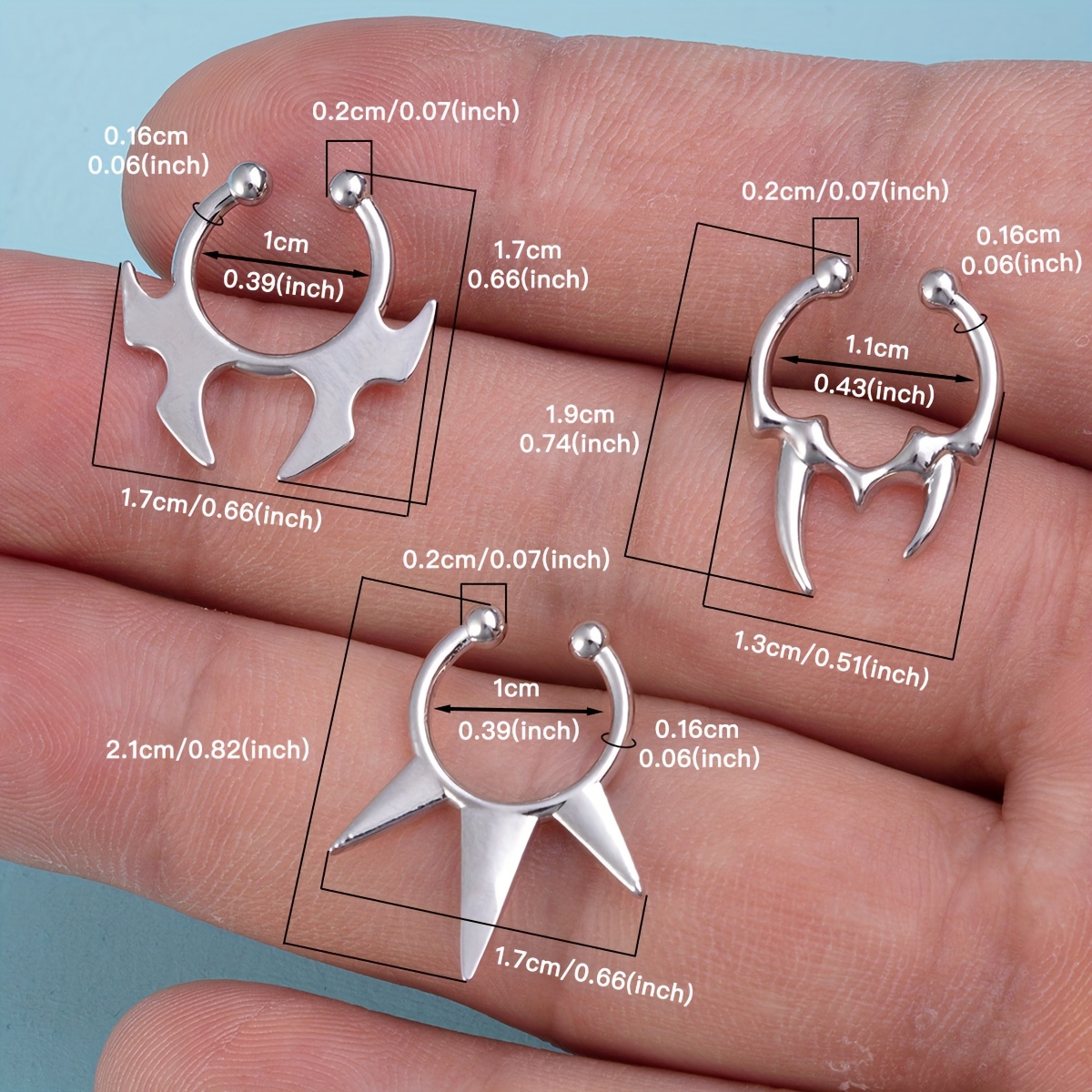 Unisex 2/3pcs Stainless Steel Horseshoe Nose Ring Set