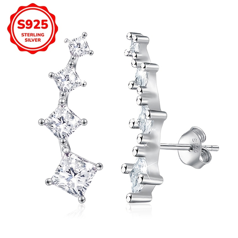 

Elegant 925 Sterling Silvery Zirconia Stud Earrings For Women, Arc-shaped Synthetic Cubic Zirconia, Parties And Gifts