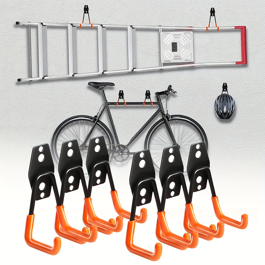 

6-pack Heavy Duty Garage Storage Hooks, Wall Mount Utility Metal Tool Organizer Hooks For Ladders, Bicycles, And Hose Management - Industrial Strength, Space-saving Accessory Hangers