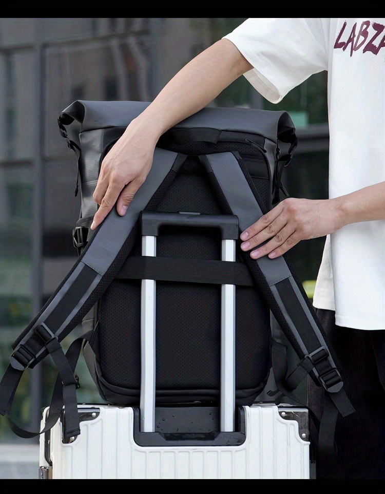 Men'S Stylish Backpack for Business Use, Expandable with a Roll-Top Design, Large Capacity for Laptops, Fashionable And Casual