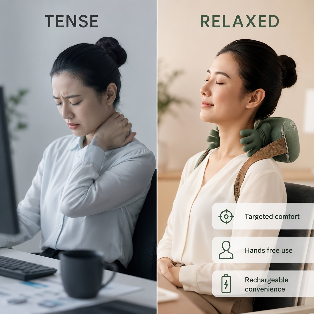 Masseur portable à 4 doigts pour muscle sternocléidomastoïdien - Version à batterie rechargeable par USB - Conception compacte