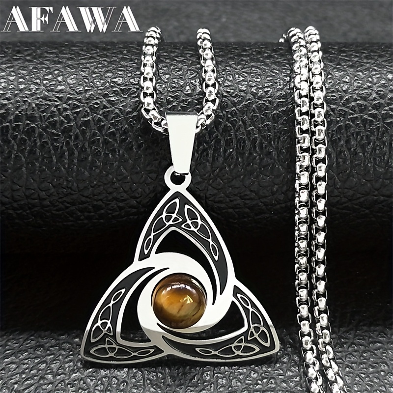 TEMU Collana Viking Knot per in Acciaio Inossidabile con Occhio di Tigre, Irlandese Catena