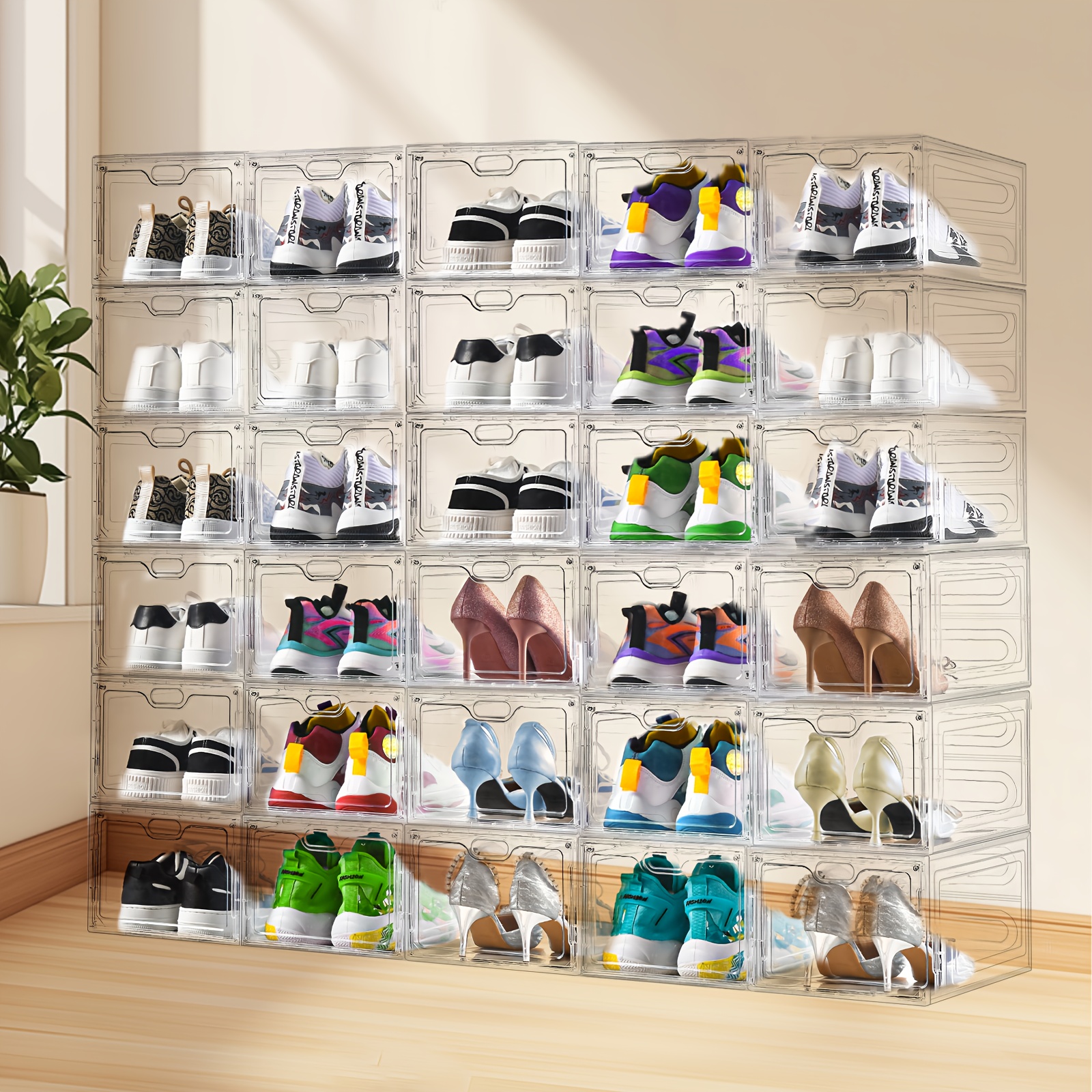 

3/6/12 Clear Shoe Boxes, Stackable Free Combination Plastic Sports Shoe Containers, Desk Storage, Space Saving Storage For , Bedrooms, , Dormitories, Etc