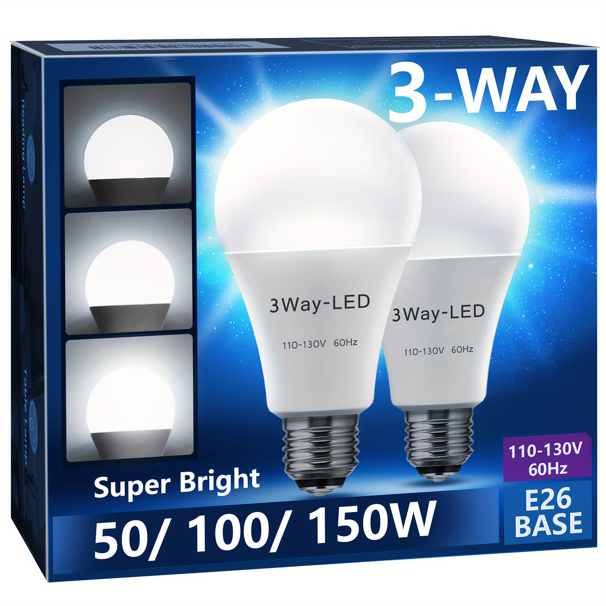 TEMU 2 Or 4pcs 3 Way Led Light Bulbs 50-100-150w Equivalent Daylight White 5000k, 3-way A21 Led Light Bulb E26 Medium Base, 500lm-1600lm-2200lm, Perfect For Table Lamp, Floor Lamp, Desk Lamp