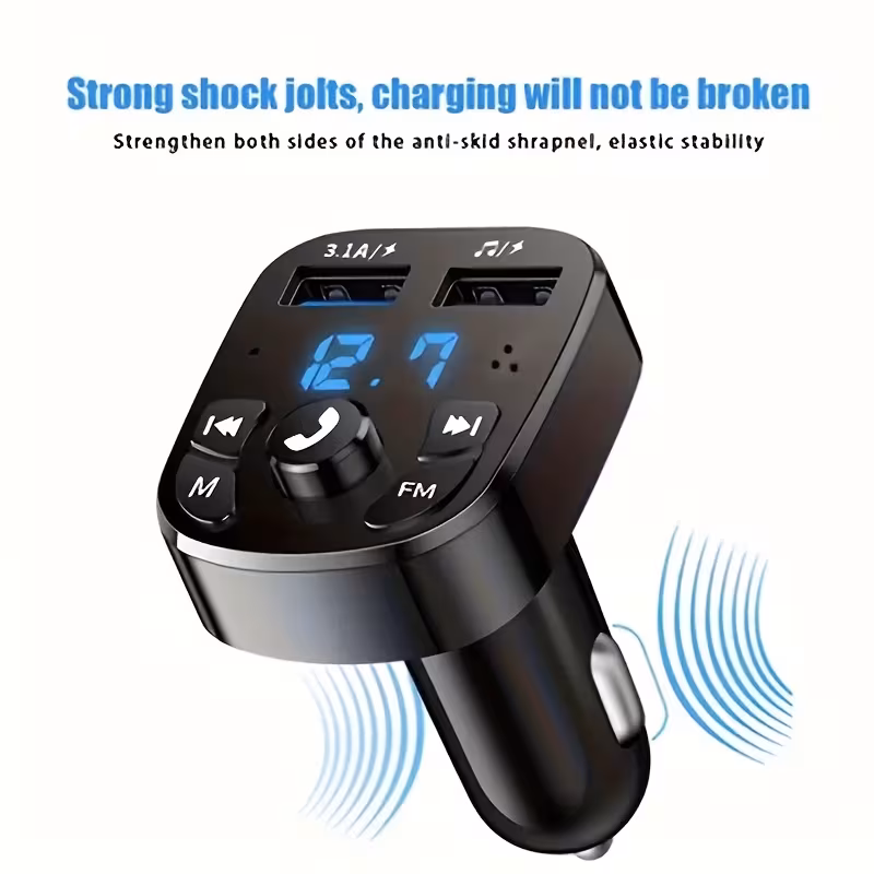 mp3 плејер за автомобил, тип c usb-c брзо полнење, двоен usb авто полнач, рачно-слободна опрема за автомобил, безжичен fm преносувач, fm модулатор, авто приклучок, ≤36v напон на работа, без батерија, со безжична функција Детали за производот 4