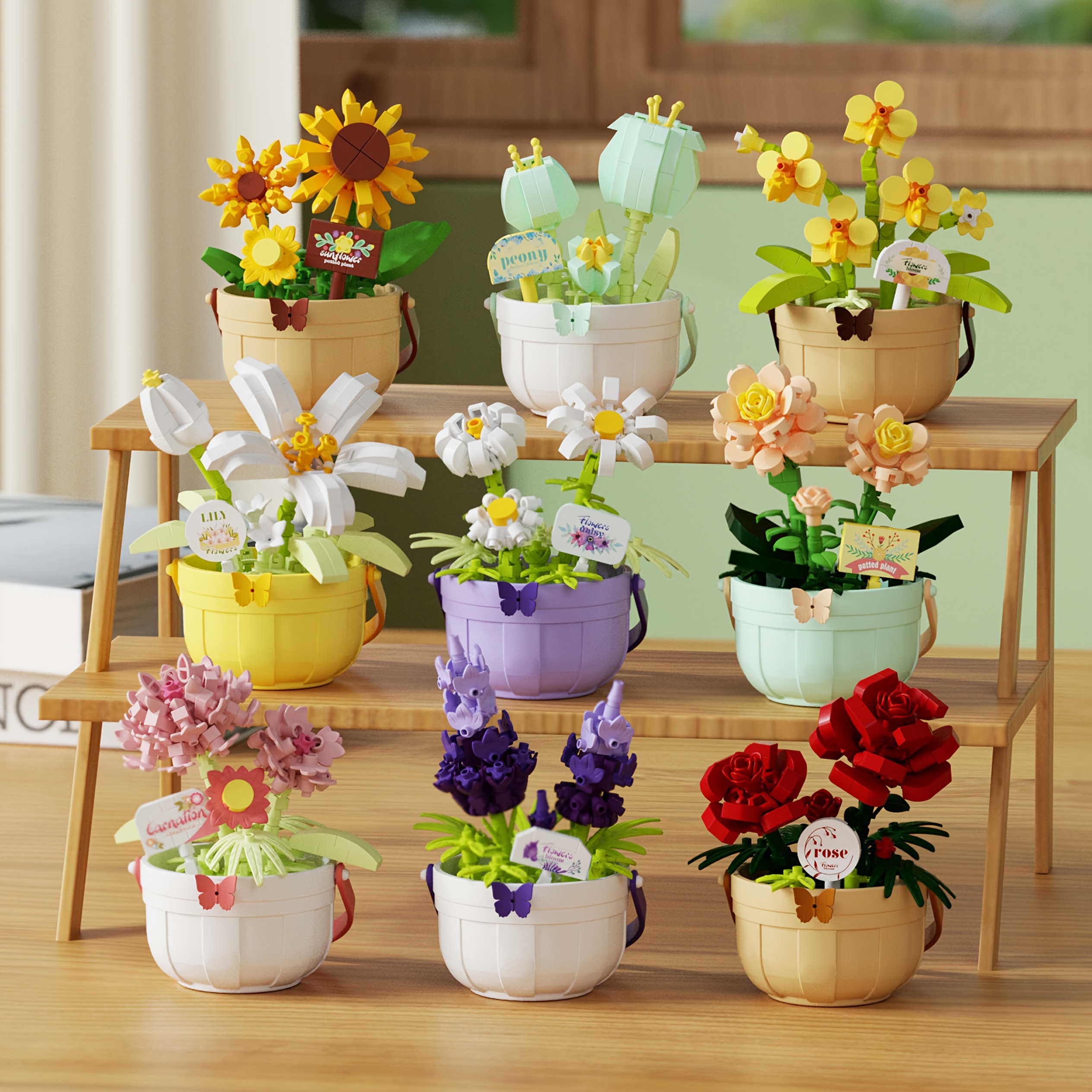 flower pot building blocks artificial flower - Temu Mauritius