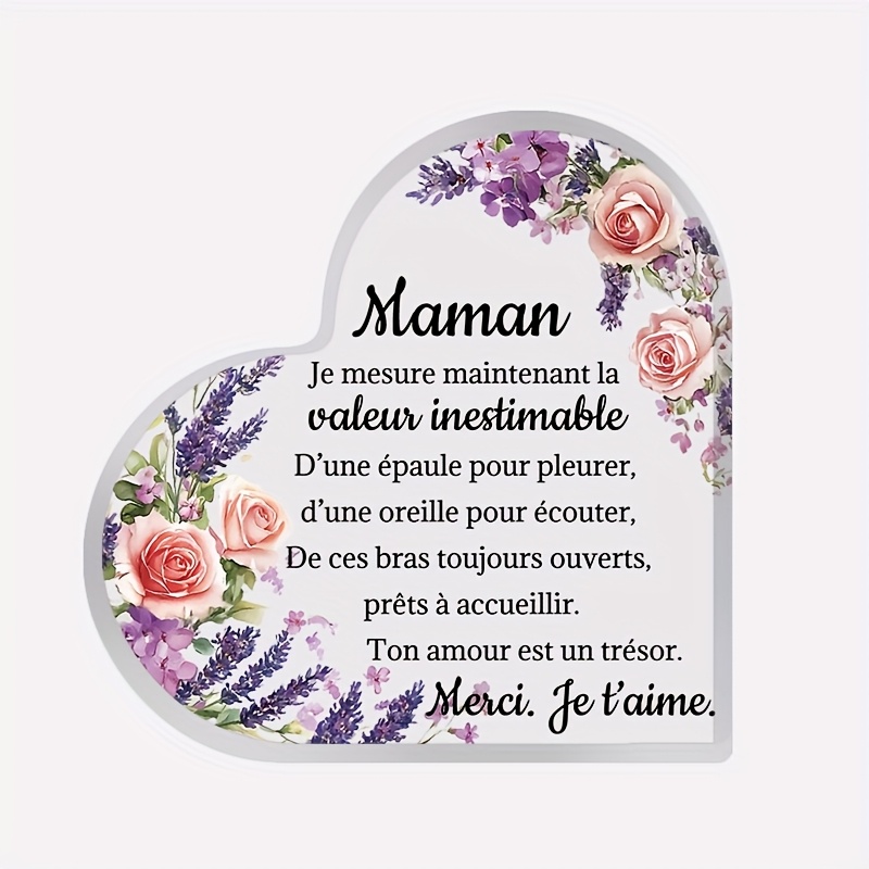 TEMU Plaque de table plate 2D, 1 pièce, en acrylique français de cœur avec la française "C'est que je comprends cette valeur inestimable" - Convient