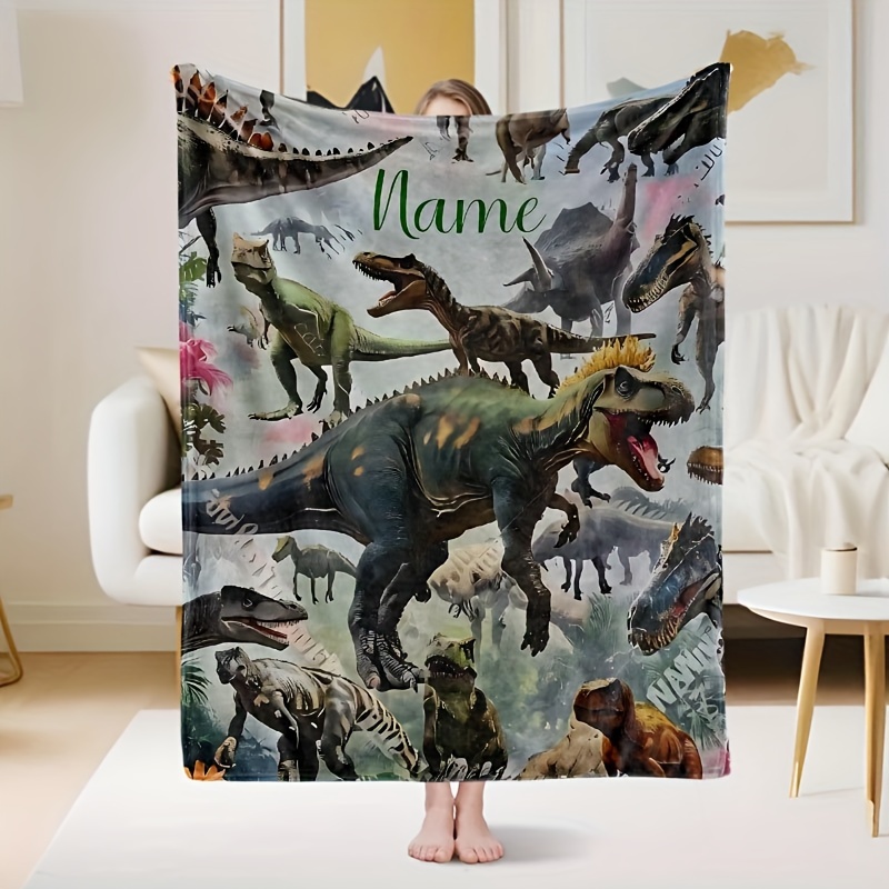 

Personalized Dinosaur Throw Blanket For Boys, Jurassic Gift Blanket With Name, Dinosaur Print, Hypoallergenic, , Contemporary Style, Hand Wash Only, Animal Theme, Woven Polyester