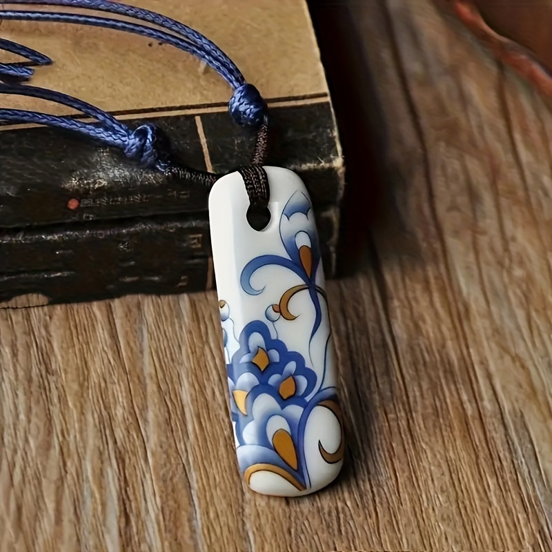 E-shop Handgefertigte blaue und weiße Porzellan-Anhänger-Halskette, Vintage Chinesischer Stil, Keramik Schmetterling Paar Anhänger, Pullover Kette