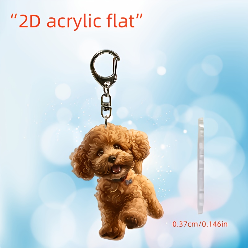 TEMU Portachiavi 2D Piatto in Acrilico, Ciondolo a Forma di Cane Marrone - Decorazione Versatile per Auto, Zaini, Maniglie delle Porte e Cover per