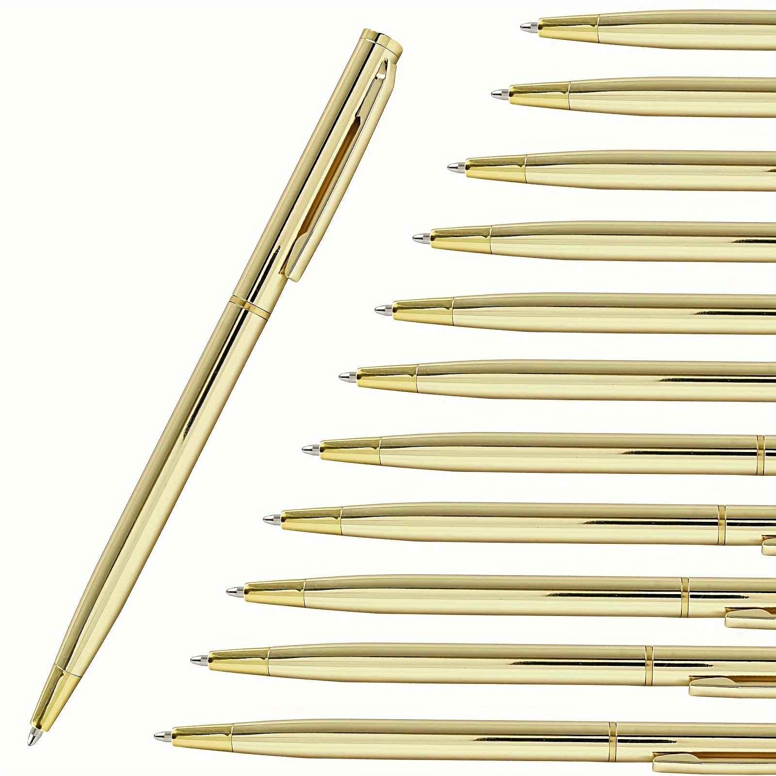 

15pcs Golden Metallic Pens, Slim Metallic Retractable Ballpoint Pens, Metal Pens For Students Teachers, 1.0mm Medium Point, Stylish Style