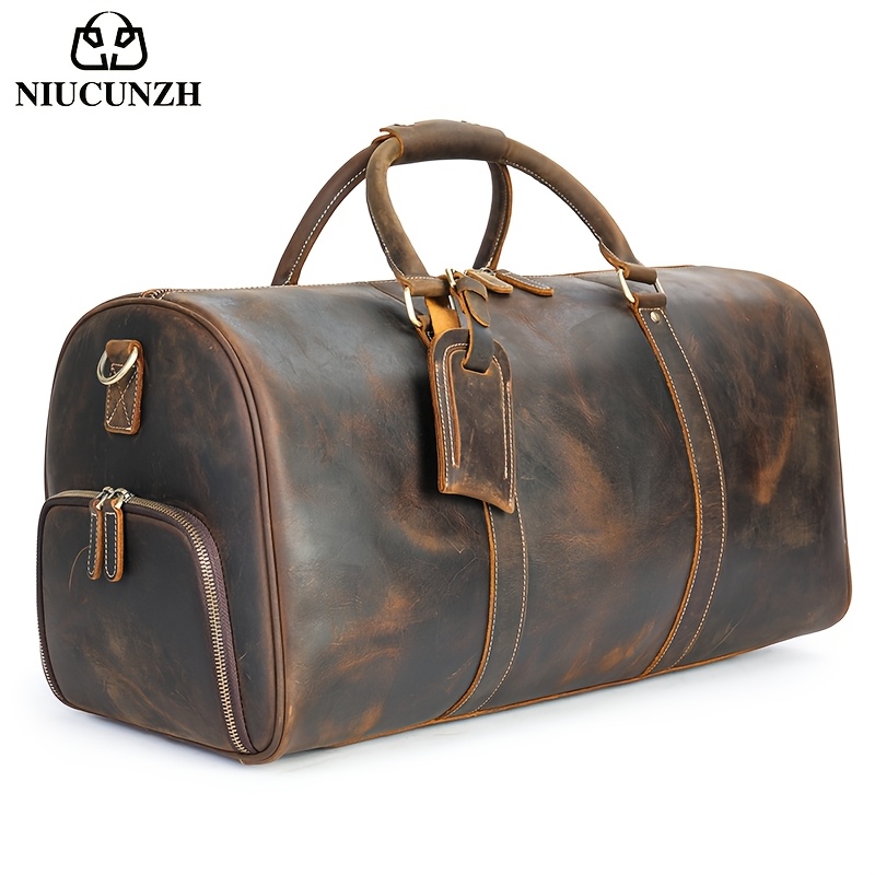 Image of Men's Genuine Leather Handbag, Genuine Leather Tote Bag With Adjustable Shoulder Strap, Suitable For Travel, Business Trips, And Vacations, The Perfect Christmas Holiday Gift, Bag, Gym Bag