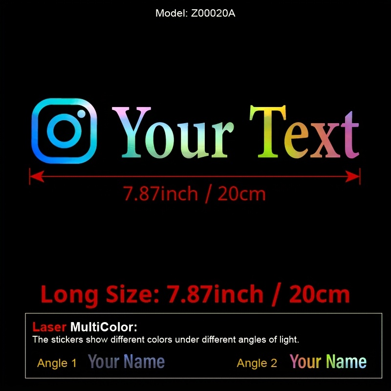 Image of 1pc Custom Text Name Reflective Car Sticker For Instagram My Name Social Software Vinyl Decal Window Door Motorcycle Bicycle Sticker, Self-adhesive Mount, Single Use, Zn Art