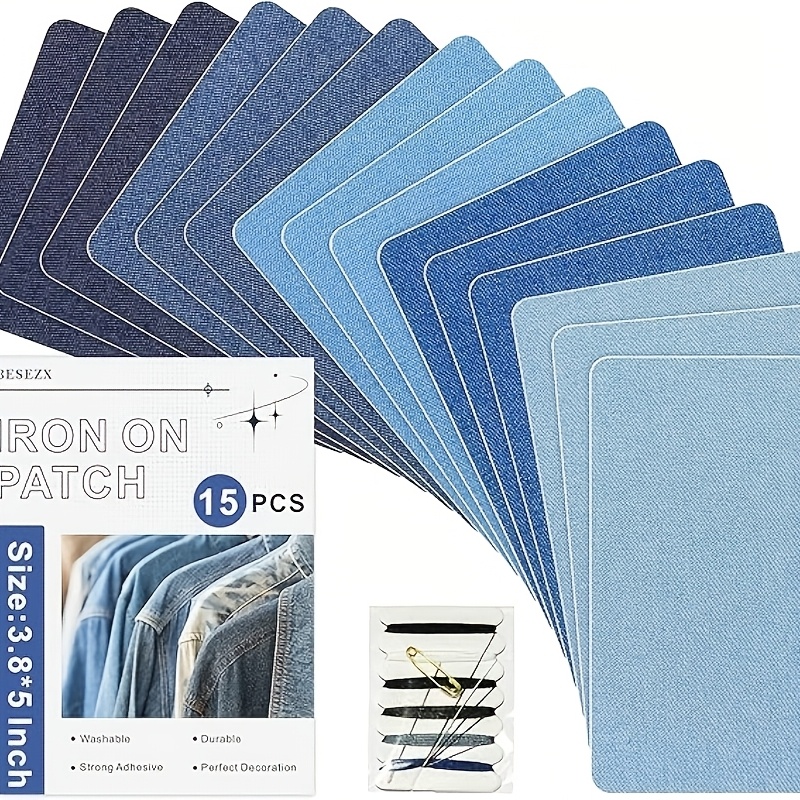 kit di 15 toppe termoadesive per jeans, toppe per jeans, toppe in denim termoadesive, adatte per interni di jeans, abbigliamento, denim, ginocchia, decorazioni per toppe di pantaloni