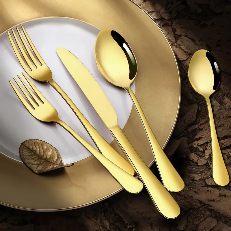 30pcs golden stainless steel silverware with gift box set 6 people forks and spoons flatware set polishing exquisite wooden box packaging ideal for business gifts weddings celebrations banquets Product details 2