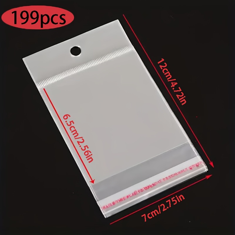 TEMU 199pcs Of Self-sealing Opp Bags With A Hanging Hole, Ideal For Storing Rings, Earrings, Bracelets, Necklaces, And For Displaying Jewelry. Bags