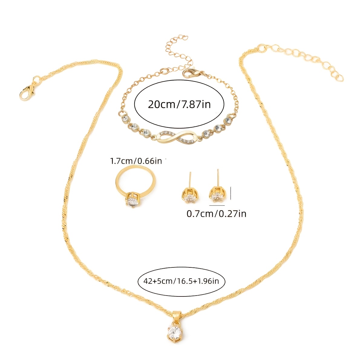 TEMU Women's Luxurious Golden Elegant Jewelry Set, Including Necklace, Earrings, Bracelet, And Ring, Made Of Durable Materials, Featuring A Shiny ,