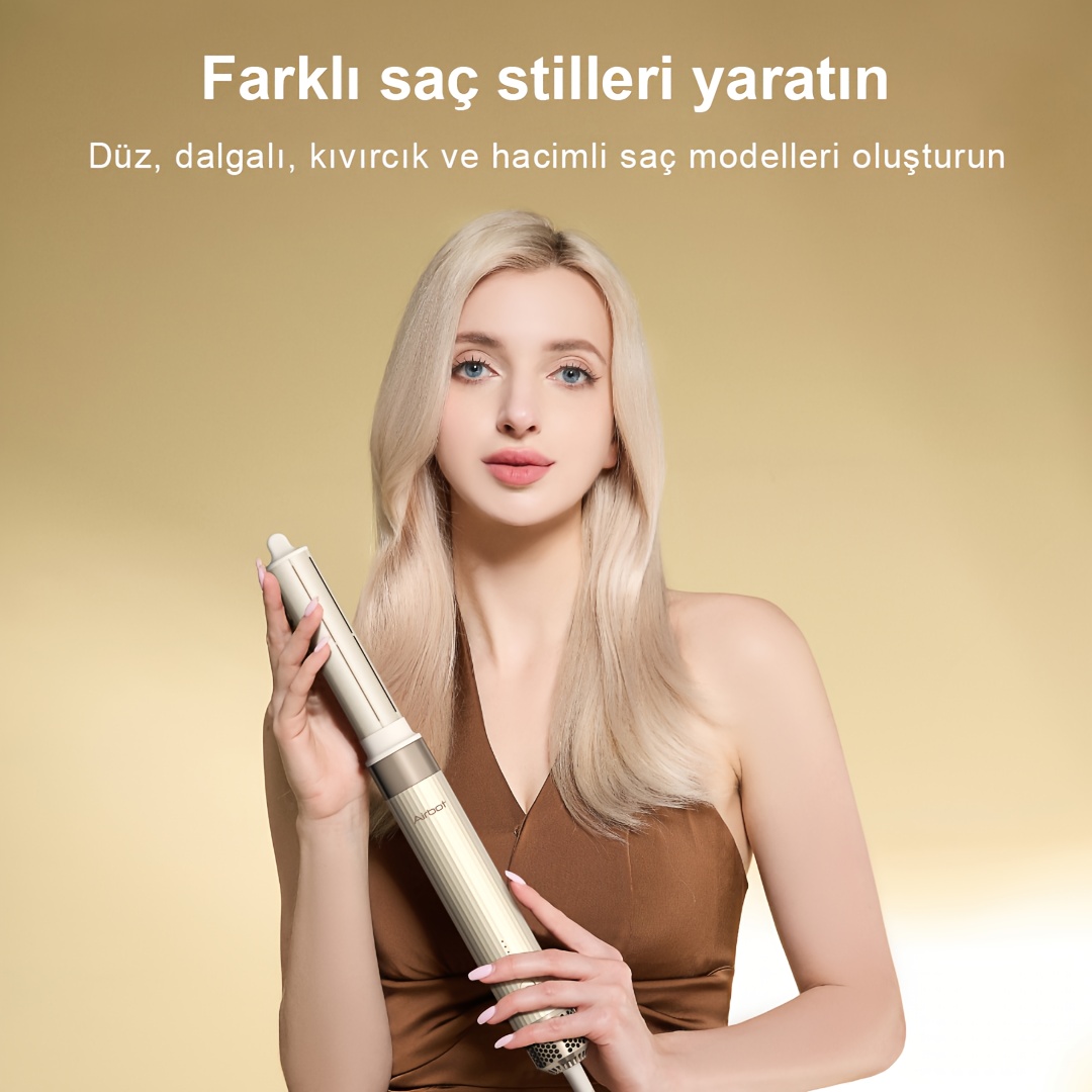 Airbot Hyperstyler &Dryer Hair Straightening Set with Styler And Wrap, Professional Hair Tools for Curly Hair, Golden.