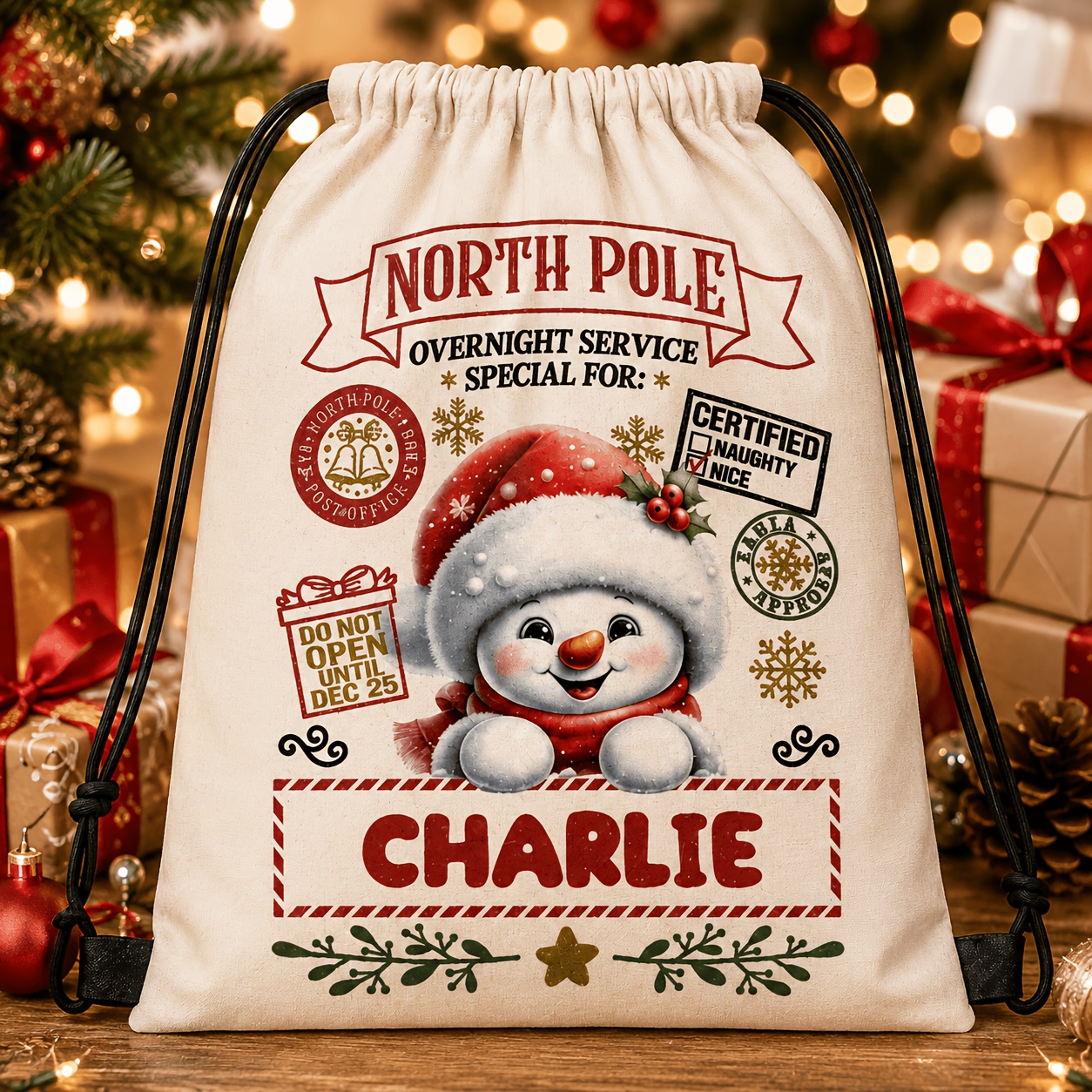 TEMU Christmas Custom Drawstring Backpack Single Pack! Fresh And Exquisite Printed Atmosphere, Supports Engraving With Name, A Unique Item. Thick And
