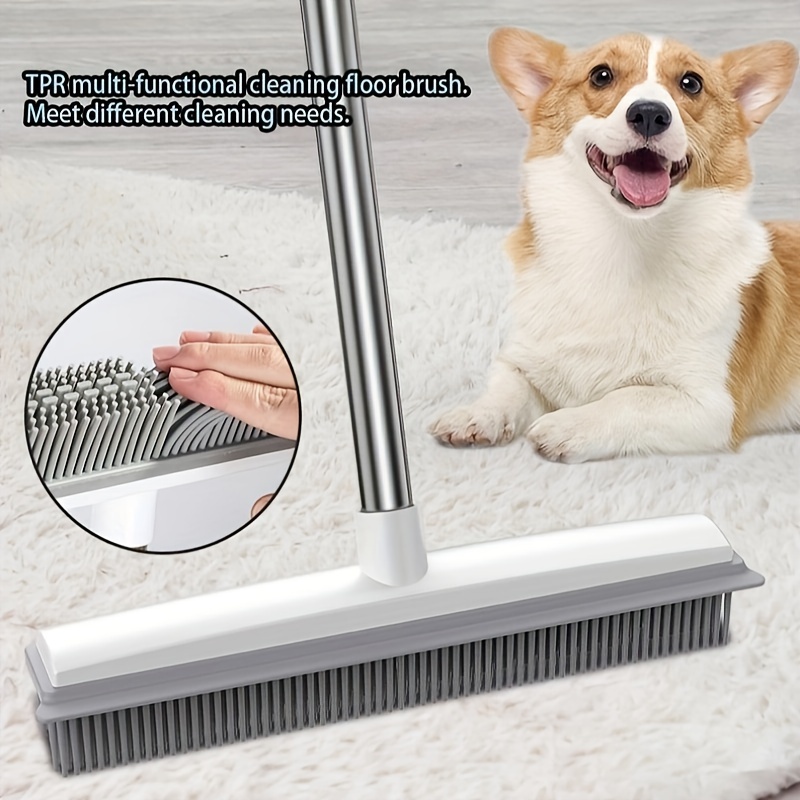 1pc extendable rubber broom with scraper stainless steel silicone multi function floor brush for carpet hardwood tile window cleaning retractable pet hair removal tool for living room bedroom outdoor toilet kitchen broom sweeping floor details 0