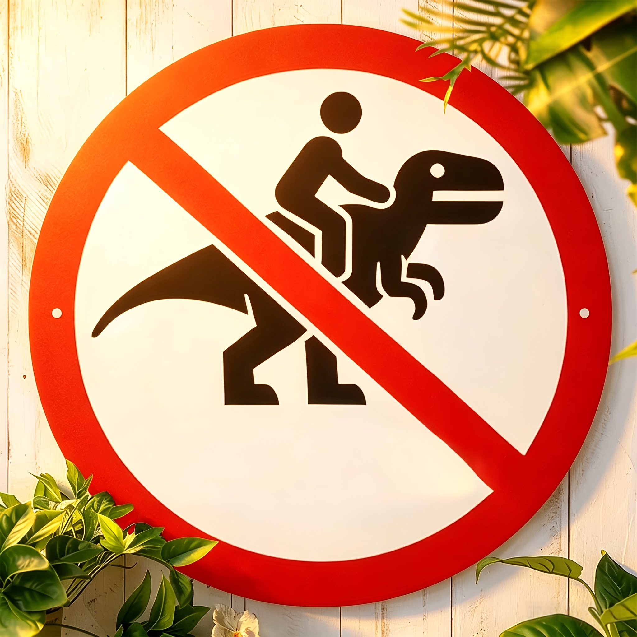 TEMU 2d Flat, 2d Flat Printed Humorous Dinosaur Art Sign - "no Driving On Dinosaurs" Round Wooden Sign, High-definition Printing, Suitable For Home,