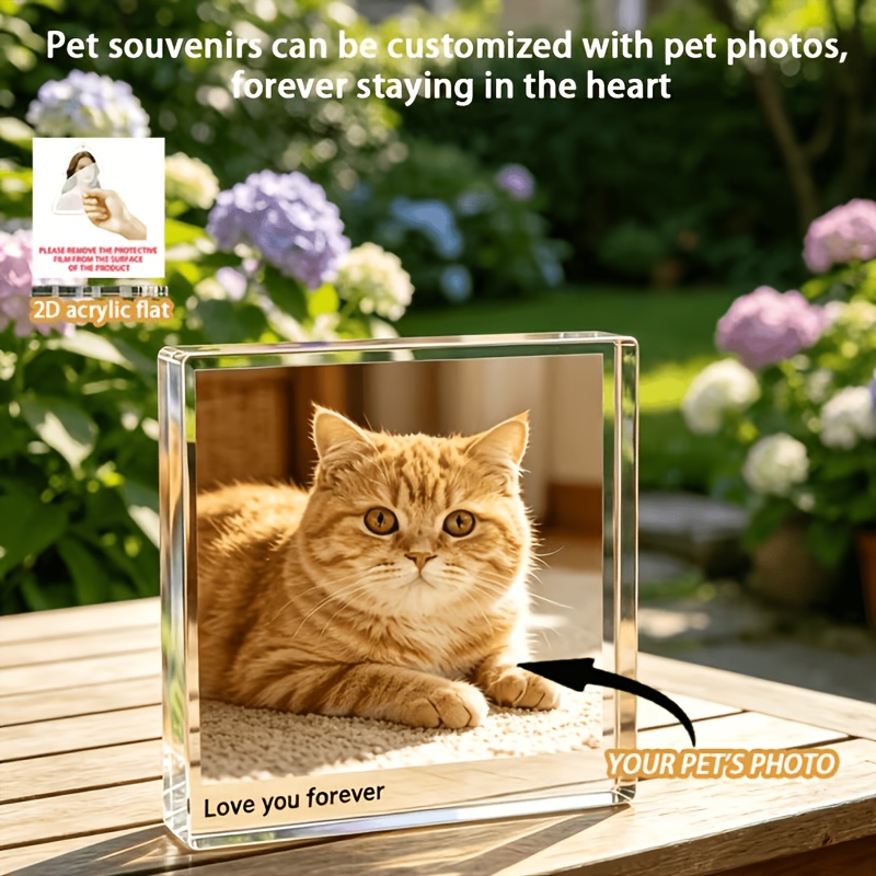 TEMU ["2D Plat] Bloc Photo Acrylique Personnalisé, Souvenir Photo pour Animaux de Compagnie Personnalisé, Gravé avec " You". Article de Décoration