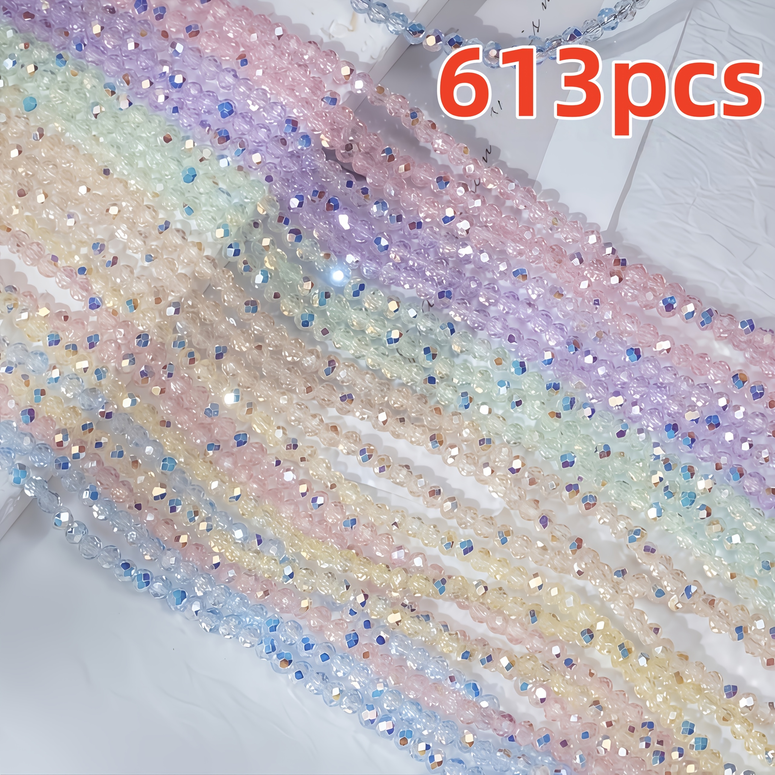 TEMU 613 pièces, Perles en verre AB de 3 mm, Perles rondes Aurora Flash, multicolores, Matériaux pour la fabrication de bracelets, et boucles