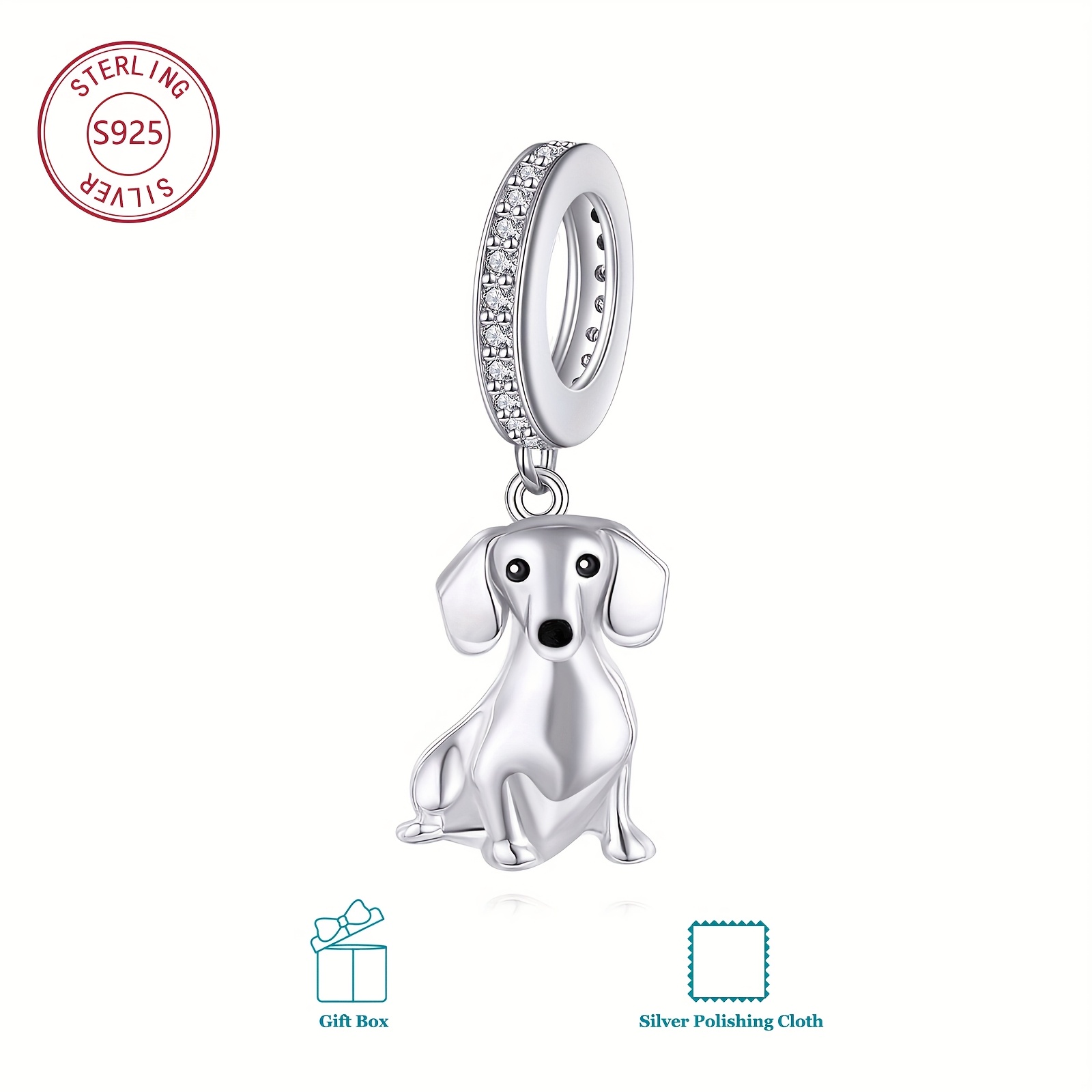 S925 Sterling Silver Dachshund Charm Bead