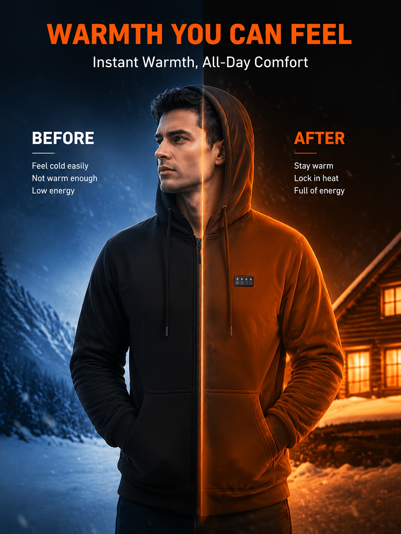 Men's Heated Jacket Vest, Long Sleeve Hooded Jacket