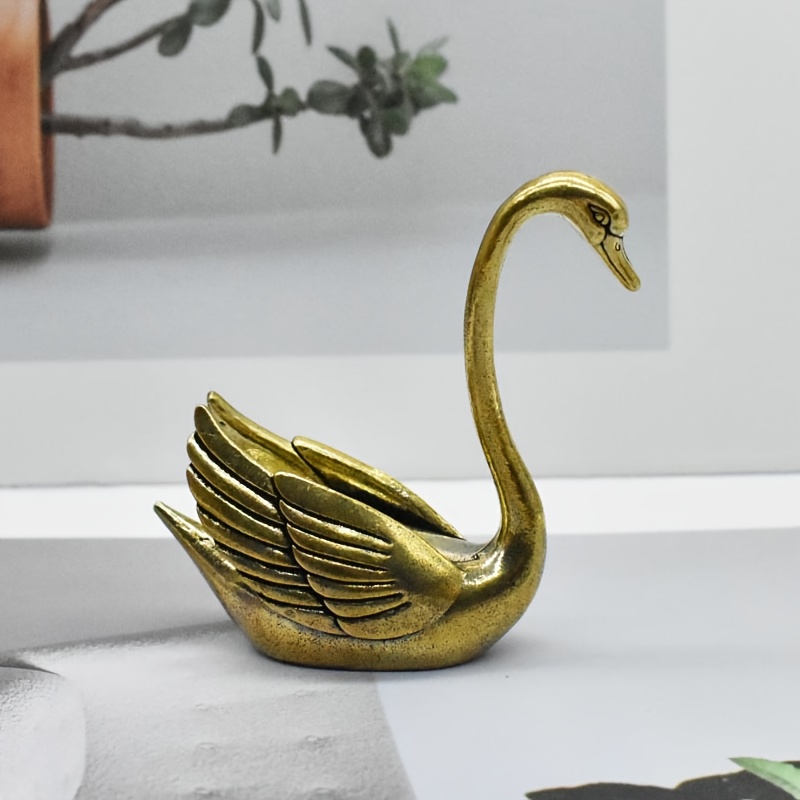 TEMU 1pc/2pcs Winged Swan Hollow Brass Retro Crafts Small Statue Ornaments, Hand-carved Home Light Luxury Decorations Living Room Bedroom Entrance