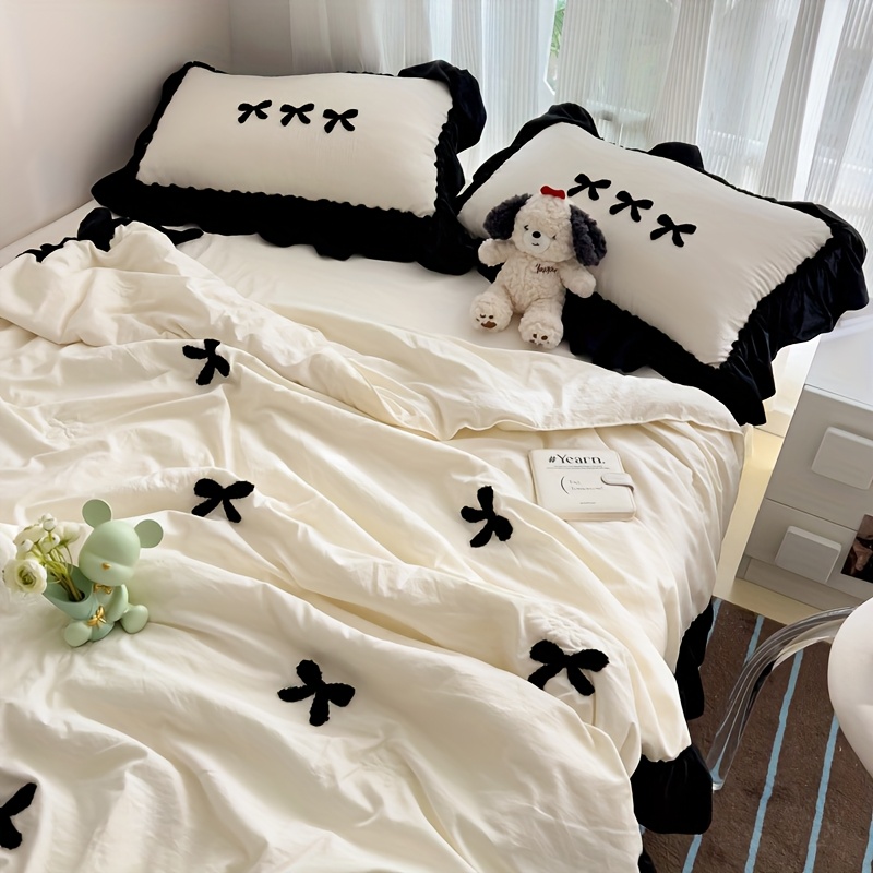 1pc High-End Elegant Bow Towel Summer Quilt, Summer Quilt Down Duvet Cover, Polyester, with Ruffle