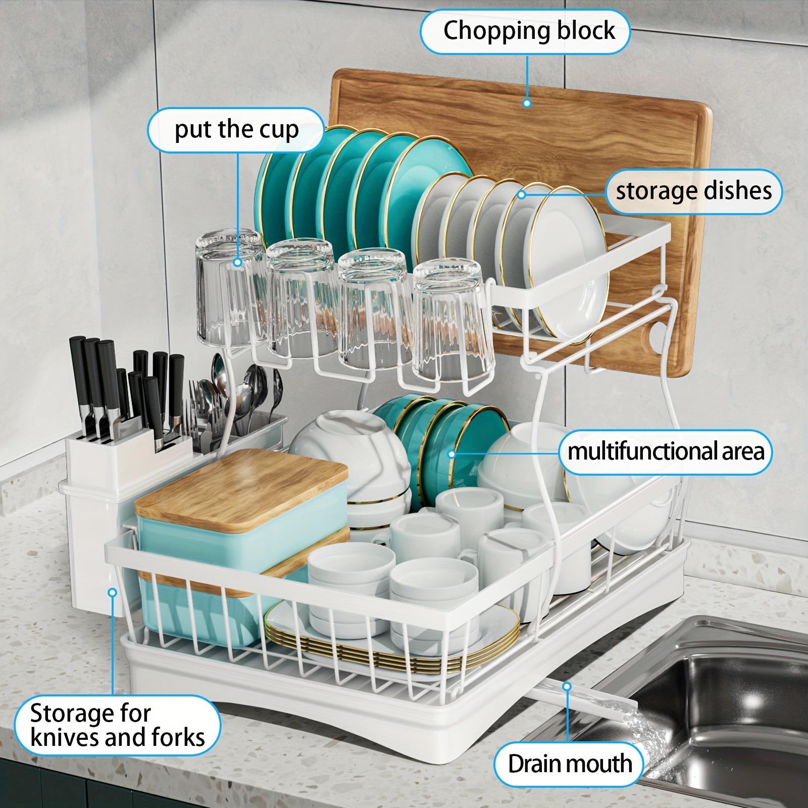 space saving 2 layer high capacity sink with bowl and dish holder above   with cutting board bowl and cup holder kitchen organizer durable Product details 7