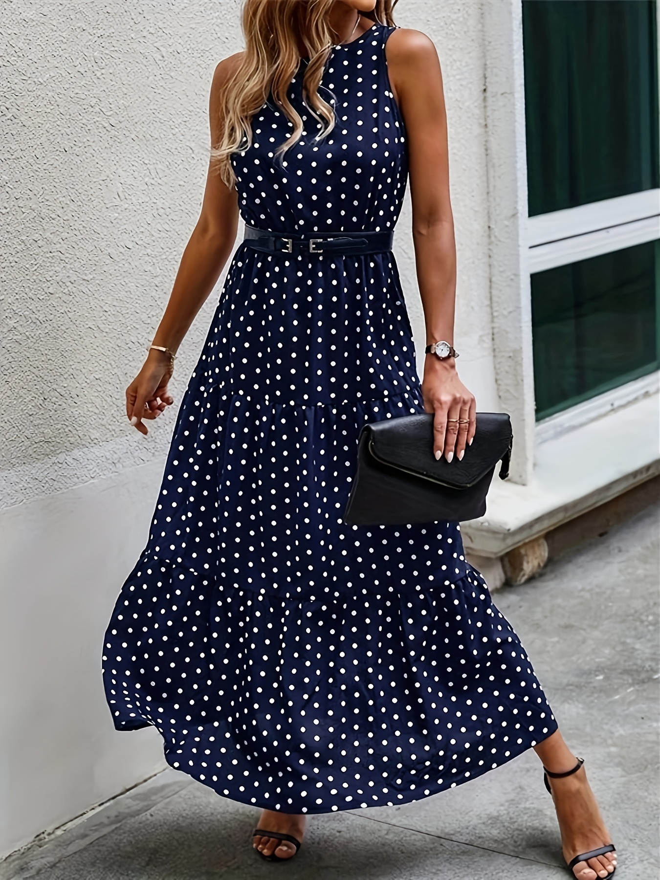 yenais elegant polka dot print dress hem women's - Temu Pakistan