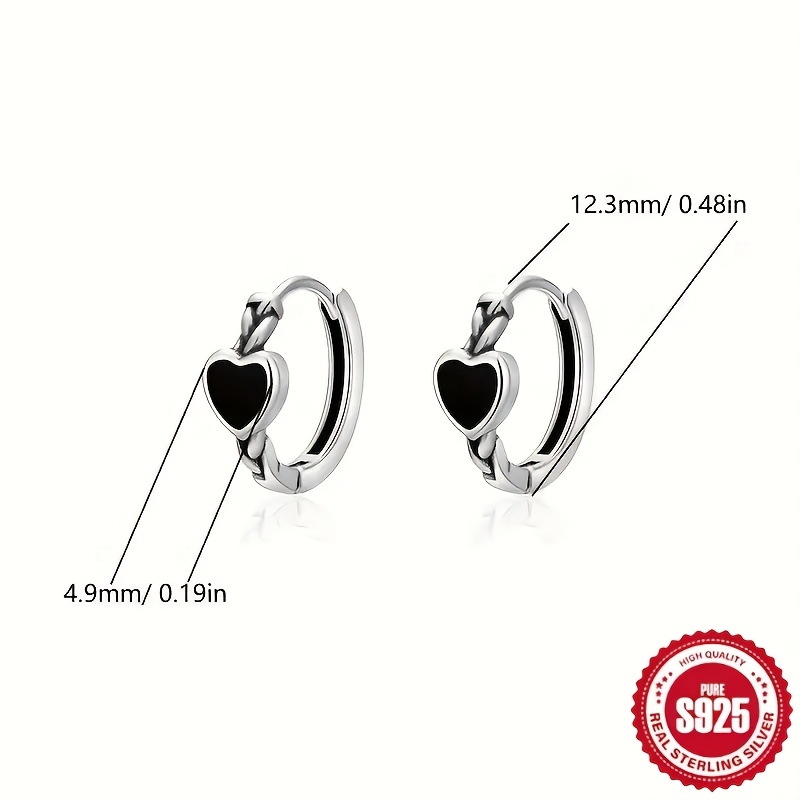 Women's S925 Sterling Silver Hoop Earrings with Heart Design