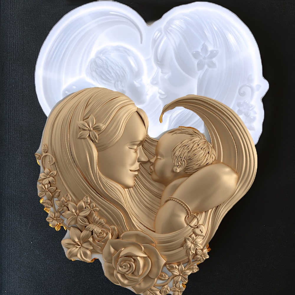 

1pc Silicone Mold Mother Themed Heart-shaped Resin Silicone Mold, Hanging Decoration For Home Decor, Cake Decoration Mold, Mother's Gift