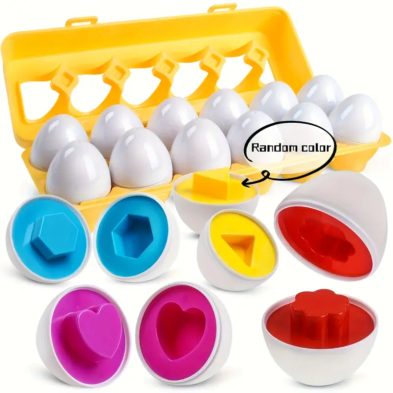 12pcs colorful matching puzzle educational toy for fine motor skills shape recognition plastic geometric eggs with base for preschool boys girls egg toy details 3